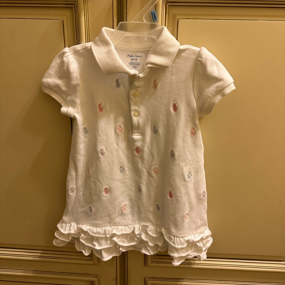 Ralph Lauren White Polo Shirt with Ruffled Hem